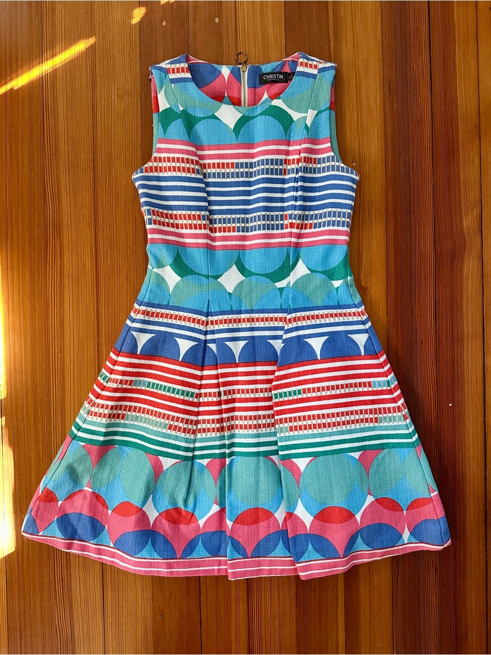Christin Michaels Multicolor Geometric Fit-and-Flare Dress Size 2